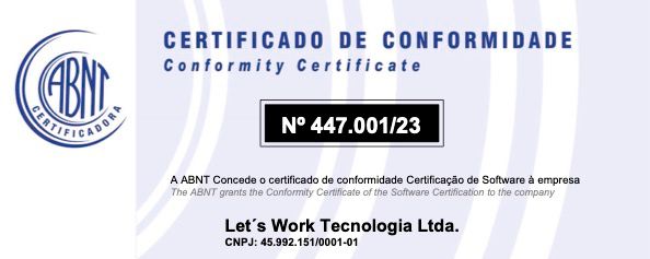 Certificado ABNT de conformidade 447.001/23, Let's Work Tecnologia Ltda.