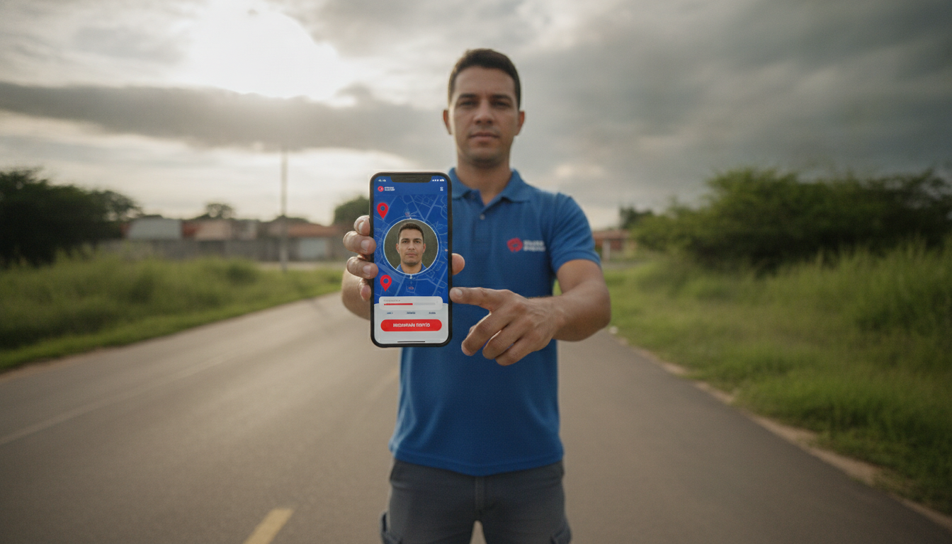 Colaborador registrando ponto facial pelo celular com GPS