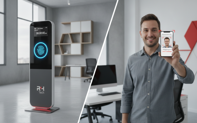 Leitor de biometria digital em totem de ponto eletrônico