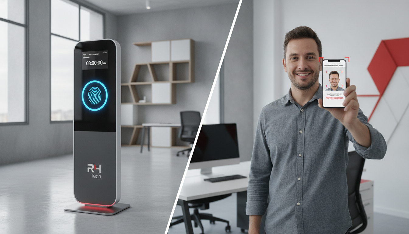 Leitor de biometria digital em totem de ponto eletrônico